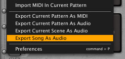 Export Song As Audio command
