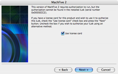 MachFive license card authorization - 03 - Use license card (small)