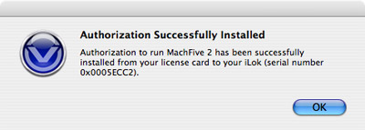 MachFive license card authorization - 04 - Authorization Successful (small)