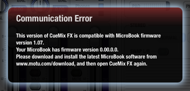 MicroBook Communication Error Dialog